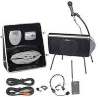 Amplivox SW132A Wireless Showstyle Roving Rostrum Tabletop PA System with CD and Tape Player, For audiences up to 1500, For rooms up to 15000 sq. ft., 50W multimedia stereo amplifier with built-in receiver, Includes lapel & headset mic and body pack transmitter (SW-132A SW132 SW132-A SW-132)