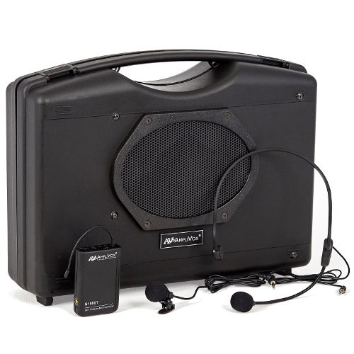 Amplivox SW222A Wireless Audio Portable Buddy with Headset and Lapel Microphones; 50 Watt multimedia stereo amplifier; Includes built-in 16-channel UHF wireless receiver; Lapel and headset microphones with wireless transmitter bodypack; Stream audio from any Bluetooth equipped smartphone or tablet; Built-in 6