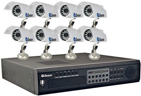 Swann SW244-8MP Digital Video Recorder + Cameras, 8 Video Channels, G.726, H.264 Compression Format, Motion detection, timer Record Events, 704x480 NTSC, 352x240 NTSC Image Resolution, 1 Quantity Installed, 3 Quantity Supported, 250 GB Capacity, IDE Interface, 8 camera(s) Quantity, CCD - 1/4