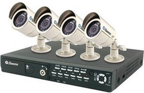 Swann SW244-PO4 model DVR4-1100 Security Kit - DVR + cameras 4 cameras - Triplex, 4 Video Channels, Triplex Operation Mode, 100 fps PAL, 120 fps NTSC Frame Rate -Playback, 30 fps NTSC, 25 fps PAL Frame Rate -Record, MJPEG Compression Format, 320 GB Capacity, 400 GB Supported Max Total Capacity, 4 cameras Quantity, Outdoor Camera Type, CMOS - 1/3
