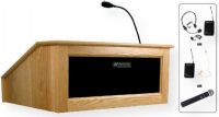 Amplivox SW3025 Wireless Victoria Tabletop Lectern with Sound System, Oak; For audiences up to 1000 people; 50W multimedia stereo amplifier with built-in wireless microphone receiver; Choice of wireless mic, lapel and headset, flesh tone over-ear, or handheld microphone; Built-in Jensen design speaker; Hot gooseneck dynamic Mic; Solid hardwood; UPC 734680130268 (SW3025 SW3025OK SW3025-OK SW-3025-OK AMPLIVOXSW3025 AMPLIVOX-SW3025OK AMPLIVOX-SW3025-OK) 