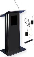 Amplivox SW3097 Wireless Flat Black Lectern with Sound System, Black with Black Anodized Aluminum; SW wireless model includes SW805A wireless 16 Channel UHF 50 Watt Multimedia Stereo Amplifier; Choice of wireless mic with transmitter, Flesh tone single over ear, Lapel and Headset, or Handheld Mic; UPC 734680130978 (SW3097 SW3097BK SW3097-BK SW-3097 AMPLIVOXSW3097 AMPLIVOX-SW3097BK AMPLIVOX-SW-3097) 