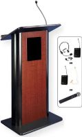 Amplivox SW3100 Wireless Flat Cherry Lectern with Sound System, Cherry with Black Anodized Aluminum; SW wireless model includes SW805A wireless 16 Channel UHF 50 Watt Multimedia Stereo Amplifier; Choice of wireless mic with transmitter, Flesh tone single over ear, Lapel and Headset, or Handheld Mic; UPC 734680131005 (SW3100 SW3100CH SW3100-CH SW-3100 AMPLIVOXSW3100 AMPLIVOX-SW3100CH AMPLIVOX-SW-3100) 