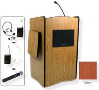 Amplivox SW3230 Wireless Multimedia Computer Lectern, Cherry; For audiences up to 1950 people and room size up to 19450 Sq ft; Built-in UHF 16 channel wireless receiver (584 MHz - 608 MHz); Choice of wireless mic, lapel and headset, flesh tone over-ear, or handheld microphone; 150 watt multimedia stereo amplifier; UPC 734680132330 (SW3230 SW3230CH SW3230-CH SW-3230-CH AMPLIVOXSW3230 AMPLIVOX-SW3230CH AMPLIVOX-SW3230-CH) 