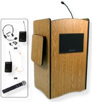 Amplivox SW3230 Wireless Multimedia Computer Lectern, Oak; For audiences up to 1950 people and room size up to 19450 Sq ft; Built-in UHF 16 channel wireless receiver (584 MHz - 608 MHz); Choice of wireless mic, lapel and headset, flesh tone over-ear, or handheld microphone; 150 watt multimedia stereo amplifier; UPC 734680132309 (SW3230 SW3230OK SW3230-OK SW-3230-OK AMPLIVOXSW3230 AMPLIVOX-SW3230OK AMPLIVOX-SW3230-OK) 