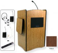 Amplivox SW3230 Wireless Multimedia Computer Lectern, Walnut; For audiences up to 1950 people and room size up to 19450 Sq ft; Built-in UHF 16 channel wireless receiver (584 MHz - 608 MHz); Choice of wireless mic, lapel and headset, flesh tone over-ear, or handheld microphone; 150 watt multimedia stereo amplifier; UPC 734680132354 (SW3230 SW3230WT SW3230-WT SW-3230-WT AMPLIVOXSW3230 AMPLIVOX-SW3230WT AMPLIVOX-SW3230-WT) 