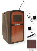 Amplivox SW3250 Wireless Pinnacle Multimedia Lectern, Mahogany; For audience size up to 1950 people and room size up to 19450 Sq ft; 150 watt multimedia stereo amplifier; 2 built-in Jensen design 6" x 8" oval speakers; Choice of wireless mic, lapel and headset, flesh tone over-ear, or handheld microphone; UPC 734680132514 (SW3250 SW3250MH SW3250-MH SW-3250-MH AMPLIVOXSW3250 AMPLIVOX-SW3250MH AMPLIVOX-SW3250-MH) 