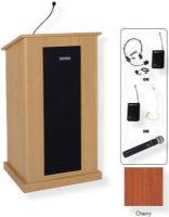 Amplivox SW470 Wireless Chancellor Lectern, Cherry; For audiences up to 3250 people and room size up to 26000 Sq ft; Built-in UHF 16 channel wireless receiver (584 MHz - 608 MHz); Choice of wireless mic, lapel and headset, flesh tone over-ear, or handheld microphone; 150 watt multimedia stereo amplifier; UPC 734680147037 (SW470 SW470CH SW470-CH SW-470-CH AMPLIVOXSW470 AMPLIVOX-SW470CH AMPLIVOX-SW470-CH) 