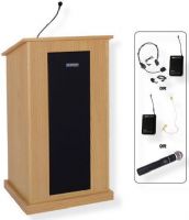 Amplivox SW470 Wireless Chancellor Lectern, Oak; For audiences up to 3250 people and room size up to 26000 Sq ft; Built-in UHF 16 channel wireless receiver (584 MHz - 608 MHz); Choice of wireless mic, lapel and headset, flesh tone over-ear, or handheld microphone; 150 watt multimedia stereo amplifier; UPC 734680147006 (SW470 SW470OK SW470-OK SW-470-OK AMPLIVOXSW470 AMPLIVOX-SW470OK AMPLIVOX-SW470-OK) 