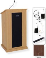Amplivox SW470 Wireless Chancellor Lectern, Walnut; For audiences up to 3250 people and room size up to 26000 Sq ft; Built-in UHF 16 channel wireless receiver (584 MHz - 608 MHz); Choice of wireless mic, lapel and headset, flesh tone over-ear, or handheld microphone; 150 watt multimedia stereo amplifier; UPC 734680147051 (SW470 SW470WT SW470-WT SW-470-WT AMPLIVOXSW470 AMPLIVOX-SW470WT AMPLIVOX-SW470-WT) 