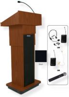 Amplivox SW505A Wireless Executive Adjustable Column Lectern, Black; For audiences up to 1950 people and room size up to 19450 Sq ft; Built-in UHF 16 channel wireless receiver (584 MHz - 608 MHz); Choice of wireless mic, lapel and headset, flesh tone over-ear, or handheld microphone; UPC 734680151591 (SW505A SW505ABK SW505A-BK SW-505A-BK AMPLIVOXSW505A AMPLIVOX-SW505ABK AMPLIVOX-SW505A-BK) 