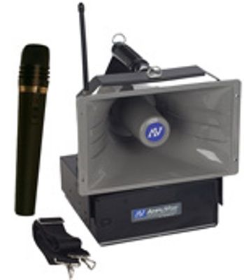 Amplivox SW615A Wireless Handheld Half-Mile Hailer PA System, Reaches audiences up to 3000, , Indoor/outdoor portable horn, Delivers 108db sound pressure level over the 450Hz  4kHz audio range, 50W wireless multimedia stereo amplifier with built in receiver (SW-615A SW615-A SW615 SW-615)