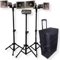 Amplivox SW660 Wireless Quad Horn Half-Mile Hailer Kit; Includes two S1264 horn speakers, 40 feet cables with two S1265 Add-on horn speakers for the S1264, three S1090 compact tripods, and rugged nylon carrying case with wheels and retractable luggage handle; 16 Channel UHF wireless receiver from 584MHz - 608MHz; UPC 734680166007 (SW660 SW-660 S-W660 AMPLIVOXSW660 AMPLIVOX-SW660 AMPLIVOX-SW-660) 