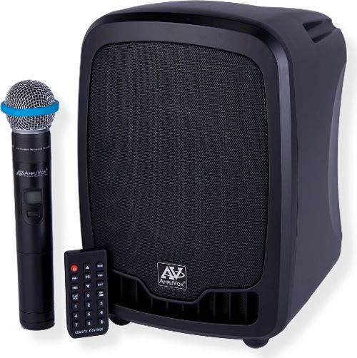 Amplivox SW725 Wireless Portable Media Player PA System; 36 watt amplifier; Audiences up to 500 people and rooms to 2,500 sq ft; Built-in Media Player allows you to play and record music and audio via USB or SD slots; Connects wirelessly to your smartphone, tablet or other Bluetooth device; Built-in UHF selectable 16 channel wireless receiver and wireless handheld mic with 300 ft range; UPC 734680172503 (SW725 SW-725 S-W725 AMPLIVOXSW725 AMPLIVOX-SW725 AMPLIVOX-SW-725)