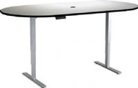 Safco 2547GRGR Electric Height-Adjustable Teaming Table, Racetrack, Bistro-height, Racetrack tabletop - 84" x 42", Rated up to 350 lbs, 42.50" W x 27.50" D x 23.75" H Base Dimensions, 1" High Pressure Laminate Top Material Thickness, All tops have 1-inch, high-pressure laminate with 3mm vinyl t-molded edging, UPC 073555254754, Gray top, Gray base Finish (2547GRGR SAFCO2547GRGR) 