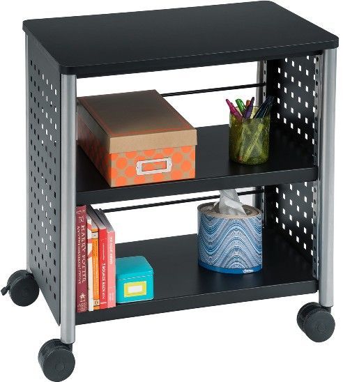 Safco 1604BL Scoot Mobile Bookcase-2 Shelf, Perforated steel with eye-catching pattern,2 Number of Shelving, Rolls on four casters - two locking, 70 Lbs Shelf Weight Capacity, 0.75'' Laminate top, Laminated top made of 3/4