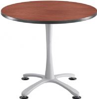 Safco 2472CYSL Cha-Cha Sitting-Height X-Base Round Table, 1" Worksurface Height, 36" W x 36" DTop Dimensions, X-shaped base, Leg levelers, Steel base, Powder coat finish, Rounded tabletop, Standard sitting height, 3mm vinyl t-molded edging, UPC 073555247268, Cherry Tabletop and silver base Finish (2472CYSL 2472-CYSL 2472 CYSL SAFCO2472CYSL SAFCO-2472-CYSL SAFCO 2472 CYSL) 