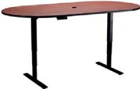 Safco 2547CYBL Electric Height-Adjustable Teaming Table, Racetrack, Bistro-height, Racetrack tabletop - 84" x 42", Rated up to 350 lbs, 42.50" W x 27.50" D x 23.75" H Base Dimensions, 1" High Pressure Laminate Top Material Thickness, All tops have 1-inch, high-pressure laminate with 3mm vinyl t-molded edging, UPC 073555254716, Black base, Cherry top Finish (2547CYBL 2547-CY-BL 2547 CY BL SAFCO2547CYBL SAFCO-2547-CY-BL SAFCO 2547 CY BL) 