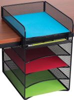 Safco 3240BL Onyx Horizontal Hanging Storage, 14.75" - 14.75" Adjustability - Height, Wire mesh, hanging organizer that attaches to desktop and hangs to provide underdesk storage, Hanging design offers a document storage solution that helps keep desktop free of clutter, UPC 073555324020 (3240BL 3240 BL 3240-BL SAFCO3240BL SAFCO3240BL SAFCO 3240 BL) 