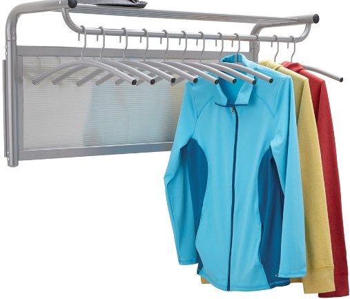 Safco 4604GR Impromptu Coat Wall Rack with Hangers, Storage shelf, Attaches to wall, Powder coat finish, Includes 12 coat hangers, 18.50