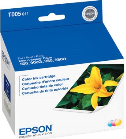 Epson T005011 Color Ink Cartridge for use with Stylus Color 900, Stylus Color 900G, Stylus Color 900N, Stylus Color 980 and Stylus Color 980N Inkjet Printers, New Genuine Original OEM Epson Brand, UPC 010343815971 (T00-5011 T005-011 T-005011)