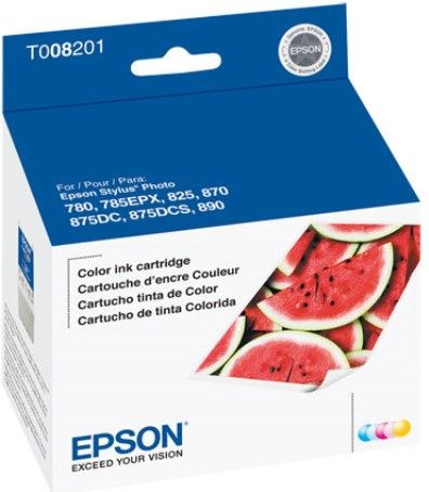 Epson T008201 Color Ink Cartridge for use with Stylus Photo 780, Stylus Photo 785EPX, Stylus Photo 825, Stylus Photo 870, Stylus Photo 875DC, Stylus Photo 875DCS and Stylus Photo 890 Inkjet Printers, New Genuine Original OEM Epson Brand, UPC 010343818811 (T00-8201 T008-201 T-008201)