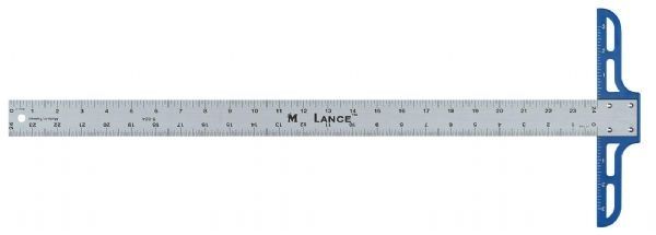 Lance T018 Standard Aluminum T-Square, 18in long, Standard gauge aluminum with a 1.5in shaft, Calibrated in 8ths and 16ths on the blade and in 8ths on the head, T-square head is made from polycarbonate plastic, Ship Weight 0.33 lbs, Ship Dimensions 18 x 9 x 0.5 in, UPC 088354949657, Harmonized Code 0009017201090 (T-018 T 018)