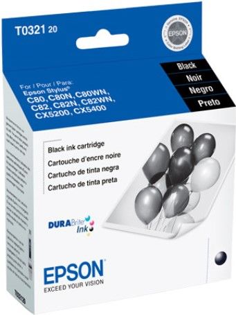 Epson T032120 Black Ink Cartridge for use with Stylus CX5200, Stylus CX5400, Stylus C80, Stylus C80N, Stylus C80WN, Stylus C82, Stylus C82N and Stylus C82WN Printers, Up to 870 Page @ 5% CoverageNew Genuine Original OEM Epson Brand, UPC 010343837157 (T03-2120 T032-120 T-032120)
