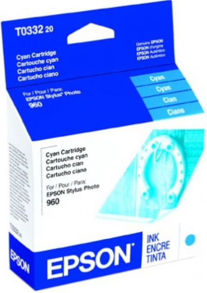 Epson T033220 Ink Cartridge, Inkjet Print Technology, Cyan Print Color, 440 Pages Duty Cycle, 5% Print Coverage, New Genuine Original OEM Epson, For use with EPSON Stylus Photo 960 (T033220 T033-220 T033 220 T-033220 T 033220)