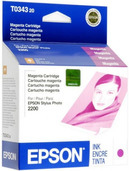 Epson T034320 Ink Cartridge, Inkjet Print Technology, Magenta Print Color, 440 Pages Duty Cycle, 5% Print Coverage, New Genuine Original OEM Epson, For use with EPSON Stylus Photo 2200 (T034320 T034-320 T034 320 T-034320 T 034320)