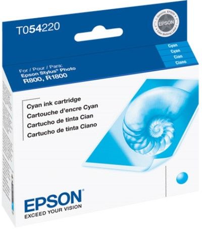 Epson T054220 Cyan UltraChrome Hi-Gloss Ink Cartridge for use with Stylus R800 and Stylus R1800 Inkjet Printers, Up to 400 Pages @ 5% Coverage, New Genuine Original OEM Epson Brand, UPC 010343848931 (T05-4220 T054-220 T-054220)