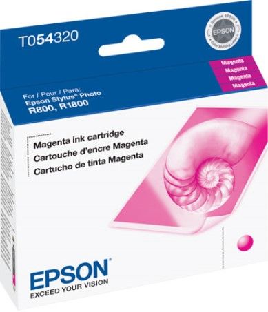 Epson T054320 Magenta UltraChrome Hi-Gloss Ink Cartridge for use with Stylus R800 and Stylus R1800 Inkjet Printers, Up to 400 Pages @ 5% Coverage, New Genuine Original OEM Epson Brand, UPC 010343848948 (T05-4320 T054-320 T-054320)