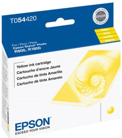 Epson T054420 Yellow UltraChrome Hi-Gloss Ink Cartridge for use with Stylus R800 and Stylus R1800 Inkjet Printers, Up to 400 Pages @ 5% Coverage, New Genuine Original OEM Epson Brand, UPC 010343848955 (T05-4420 T054-420 T-054420)