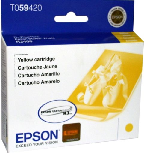 Epson T059420 Ink Cartridge, Inkjet Print Technology, Yellow Print Color, 450 Pages Duty Cycle, 5% Print Coverage, New Genuine Original OEM Epson, For use with Epson Stylus Photo R2400 (T059420 T059-420 T059 420 T-059420 T 059420)