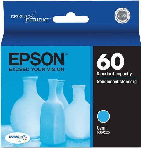 Epson T060220 DURABrite Ultra Ink tank, Inkjet Print Technology, Cyan Print Color, 400 Pages Duty Cycle, 5% Print Coverage, Pigmented Ink Type, New Genuine Original OEM Epson, For use with Epson Stylus CX3800, CX3810, CX4200, CX4800, CX5800F, CX7800, C68, C88 and C88+ (T060220 T060-220 T060 220 T-060220 T 060220)