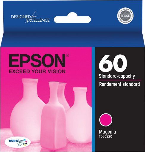 Epson T060320 DURABrite Ultra Ink tank, Inkjet Print Technology, Magenta Print Color, 400 Pages Duty Cycle, 5% Print Coverage, Pigmented Ink Type, New Genuine Original OEM Epson, For use with Epson Stylus CX3800, CX3810, CX4200, CX4800, CX5800F, CX7800, C68, C88 and C88+ (T060320 T060-320 T060 320 T 060320 T-060320)