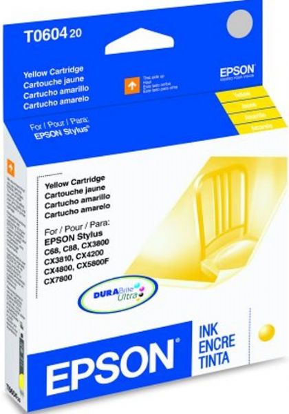 Epson T060420 DURABrite Ultra Ink tank, Inkjet Print Technology, Yellow Print Color, 400 Pages Duty Cycle, 5% Print Coverage, Pigmented Ink Type, New Genuine Original OEM Epson, For use with Epson Stylus CX3800, CX3810, CX4200, CX4800, CX5800F, CX7800, C68, C88 and C88+ (T060420 T060 420 T060-420 T-060420 T 060420)