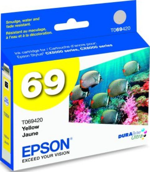 Epson T069420Durabrite Ultra Ink Inkjet Cartridge, Ink-jet Printing Technology, Yellow Color, New Genuine Original OEM Epson, Epson DURABrite Ultra Cartridge Features, For use with Epson Stylus Cx5000 Printer and Epson Stylus Cx6000 Printer, UPC 010343860575 (T069420 T069-420 T069 420 T-069420 T 069420) 