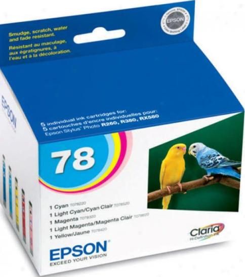 Epson T078920 Color Ink Cartridge, Print cartridge Consumable Type, Ink-jet Printing Technology, Yellow, cyan, magenta, light magenta, light cyan Color, Epson Claria Ink Cartridge Features, For use with Epson Stylus Photo R260, R380, R280, RX580, RX595 & RX680 (T078920 T078-920 T078 920 T-078920 T 078920)