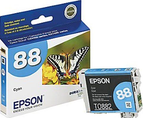 Epson T088220 model 88 Print cartridge, Ink-jet Printing Technology, Cyan Color, High Capacity Cartridge Yield, Epson DURABrite Ultra Cartridge Features, New Genuine Original OEM Epson (T088220 T088-220 T088 220 T-088220 T 088220)
