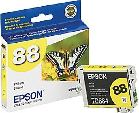 Epson T088420 model 88 Print cartridge, Ink-jet Printing Technology, Yellow Color, High Capacity Cartridge Yield, Epson DURABrite Ultra Cartridge Features, New Genuine Original OEM Epson (T088420 T-088420 T 088420 T088 420 T088-420)