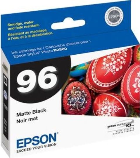 Epson T096820 model 96 UltraChrome K3 Ink Cartridge, Print cartridge Consumable Type, Ink-jet Printing Technology, Matte black Color, Epson UltraChrome K3 Ink Cartridge Features, New Genuine Original OEM Epson, For use with Epson Stylus Photo R2880 Printer (T096820 T096-820 T096 820 T-096820 T 096820)