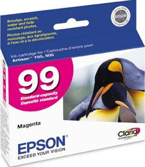 Epson T099320 model 99 Multipack Print cartridge, Print cartridge Consumable Type, Ink-jet Printing Technology, Magenta Color, Epson Claria Ink Cartridge Features, New Genuine Original OEM Epson, For use with Epson Artisan 700 & 800 model printers (T099320 T 099320 T-099320 T099-320 T099 320)