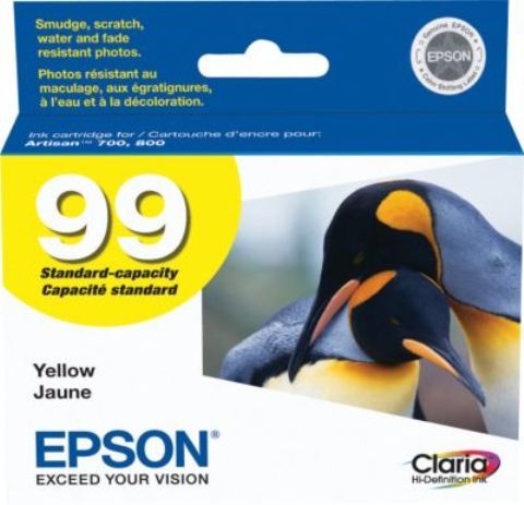 Epson T099420 model 99 Multipack Print cartridge, Print cartridge Consumable Type, Ink-jet Printing Technology, Yellow Color, Epson Claria Ink Cartridge Features, New Genuine Original OEM Epson, For use with Epson Artisan 700 & 800 model printers (T099420 T099-420 T099 420 T-099420 T 099420)