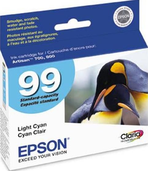 Epson T099520 model 99 Multipack Print cartridge, Print cartridge Consumable Type, Ink-jet Printing Technology, Light Cyan Color, Epson Claria Ink Cartridge Features, New Genuine Original OEM Epson, For use with Epson Artisan 700 & 800 model printers (T099520 T099-520 T099 520 T-099520 T 099520)