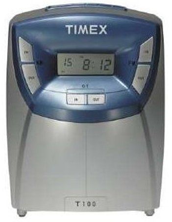 Timex T-100 Digital Time Clock, Digital, Automatically Positions Cards,Gray/Blue, Easy to read digital time display,  Handles weekly and bi weekly pay periods, Automatic card positioning with a push of button, Internal tone signals start and stop times (T 100    T100) 