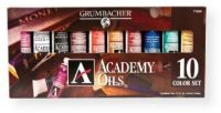 Grumbacher T1030 Academy Oil Paint 10 Color Set; Set includes 24ml tubes in 10 colors; Quality oil paint produced in the tradition of the old masters; The wide range of rich, vibrant colors has been popular with artists for generations; Color is made with finely ground pigment and has an ASTM lightfast rating of 1 Excellent; UPC 014173353825 (T1030 T-1030 GBT1030SET GRUMBACHERT1030 GRUMBACHER-T1030 GRUMBACHER-T-1030) 