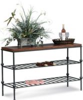 Bassett Mirror T1062-400EC Bentley Tiered Console Table, Finished in Tobacco & Pewter, Faux Leather Inset, Dark Gun Metal Base, Traditional Style, Rectangular Console Table, 2 Metal Grid Storage Shelves, UPC 036155200965, 30" H x 50" W x 18" D  Dimensions, UPC 036155200965 (T1062400EC T1062-400EC T1062 400EC) 
