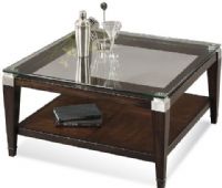 Bassett Mirror T1171-130EC Dunhill Square Cocktail Table, Transitional Style, Parquet Oak in Walnut Finish with Brushed Nickel Corners, Floating Glass Top, Square Table Shape, Storage Shelf, 36" W x 36" D x 18"H, UPC 036155232522 (T1171130EC T1171-130EC T1171 130EC) 