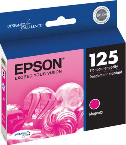 Epson T125320 model 125 Print cartridge, Print cartridge Consumable Type, Ink-jet Printing Technology, Magenta Color, New Genuine Original OEM Epson, For use with Stylus NX125, NX127, NX420, NX625 (T125320 T-125320 T 125320 T 25 320 T125-320)